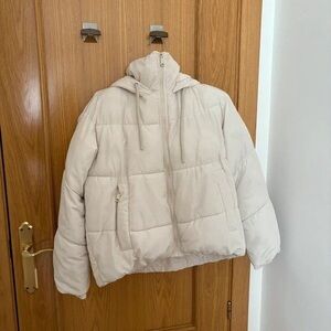 Zara Off-White Hooded Puffer Coat